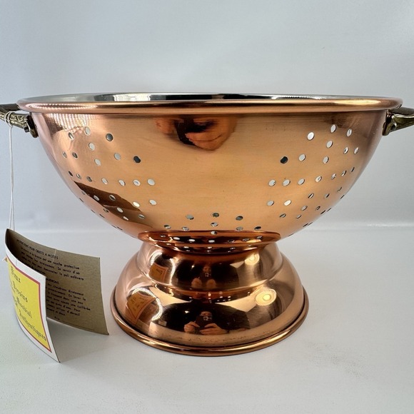 New Vintage ODI Colander Copper Brass Nickel Footed Pedestal 9" Strainer Decor - Picture 4 of 11